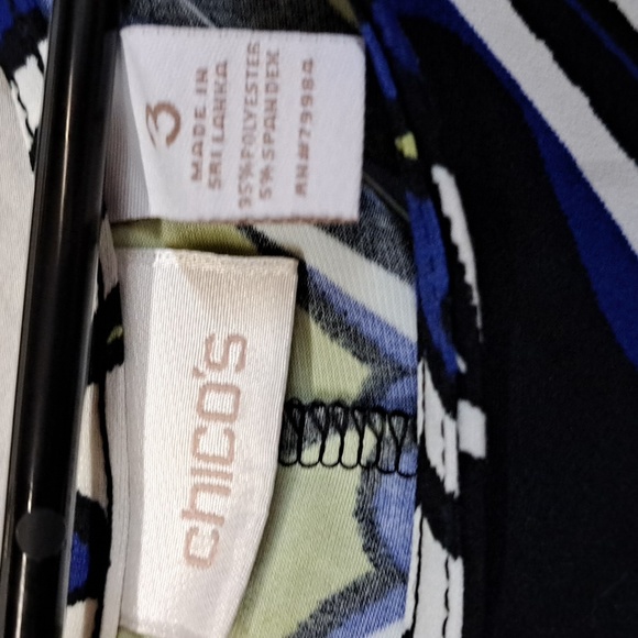 3X Chico's blue, green, black and white sleeveless polyester summer dress. - Picture 3 of 5